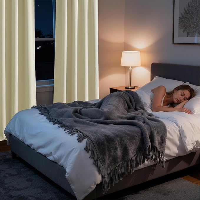 RYB HOME Bedroom Blackout Curtains 72 inches Long, 100% Blackout | Thermal Insulated, Noise Reducing, Curtains for Living Room Nursury, For Sleep, W34 x L72, Biscotti Beige - Image 5