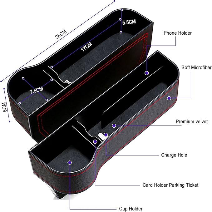 Car Seat Gap Filler Organizer, 2 Pack Multifunctional Car Seat Organizer, Auto Console Side Storage Box with Cup Holders 2 Seat Hooks for Drink, Car Organizer Front Seat for Holding Phone, Sunglasses - Image 6