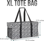 Extra Large Utility Tote Bag - Oversized Collapsible Reusable Wire Frame Rectangular Canvas Basket With Two Exterior Pockets For Beach, Pool, Laundry, Car Trunk, Storage - Geometrc Black - Image 4