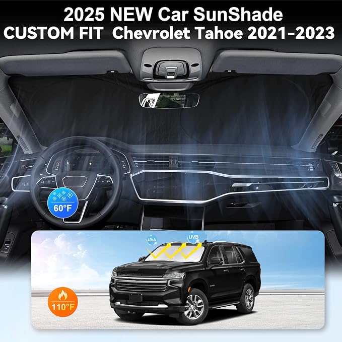 Windshield Sun Shade for Chevy Chevrolet Tahoe 2021-2024 2025 2026 Sunshade | Foldable Front Window Shield Windshield Cover Sun Protector Car Accessories Block UV Rays Heat - Image 4