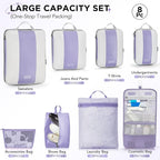 OlarHike 8 Set Compression Packing Cubes for Travel Essentials,Compressible Expandable Space Saver Bags for Organizing Clothes,Luggage Suitcase Garment Bags with Over 1000 pcs Mesh Holes(Purple Gray) - Image 2
