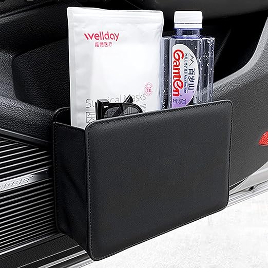 Accmor Car Trash Can, Leather Vehicle Trash Bin Car Dustbin Garbage Organizer Holder with 30 Pcs Trash Bags, Foldable Hanging Mini Cars Storage Bag Container for Auto, SUV (Black) - Image 2