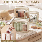 Hsei 6 Pcs Clear Makeup Bags Diaper Bag Organizer Travel Toiletry Bags with Zipper Clear Cosmetic Organizer Car Storage Pouch Bridesmaid Gift for Women Beach Vacation (Beige) - Image 5