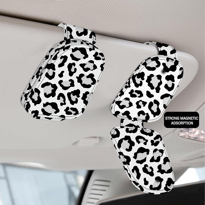 2 Pack Sunglass Holder for Car Visor, Universal Magnetic Car Sunglass Holder for Different Size Eyeglasses, Car Visor Accessories (Leopard-White) - Image 3