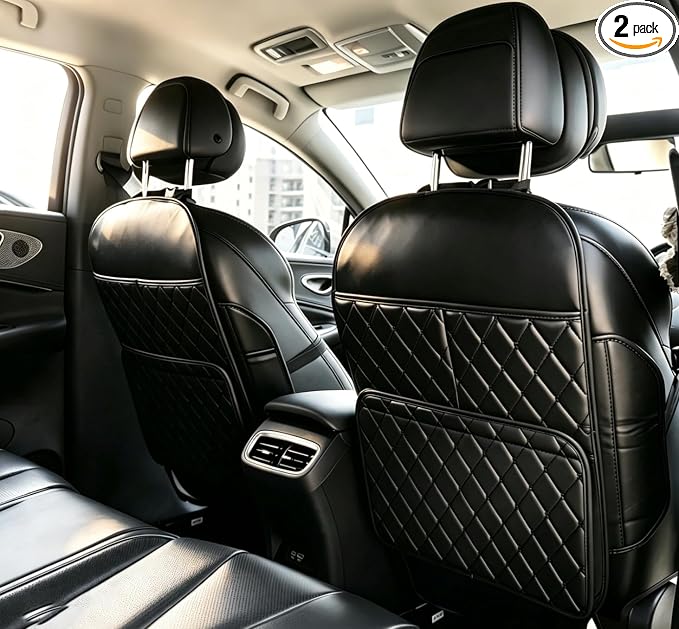 2 Pack Seat Back Protector for Kids, Car Kick Mats for Front Seats | With Large Pockets, Waterproof, Protects Against Dirt, Scuffs & Scratches, Easy to Install and CleanFits Most Vehicles by Unknown