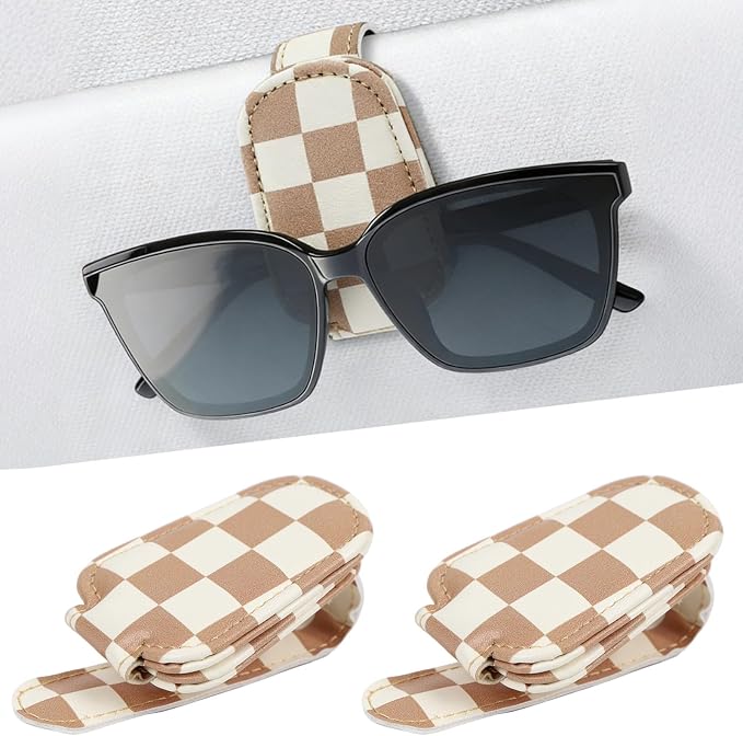Sunglasses Holder for Car Visor - 2 Packs Boho Magnetic Leather Sunglasses Clip for Car Visor Sunglass Holder Ticket Card Hanger Clips Auto Interior Accessories for SUV Truck Women Men by Unknown