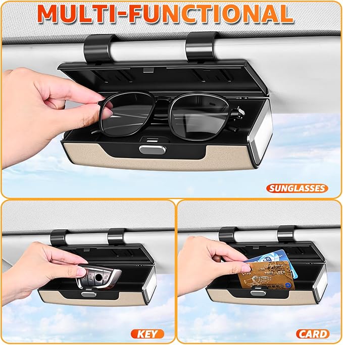 Car Sunglasses Holder for Sun Visor, Button Leather Eyeglass Hanger and Interior Storage Box - Image 2