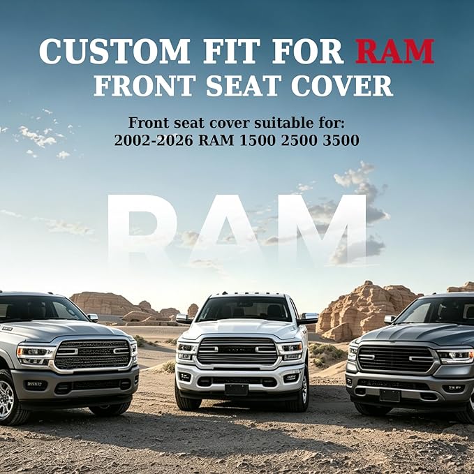 Coverado Car Seat Covers Compatible with Dodge Ram 2002-2026 1500 2500 3500 Pickup Limited Laramie Big Horn Waterproof Leather Seat Protectors Fit Dodge Ram Crew Cab& Quad Cab(2PCS, Black) - Image 5