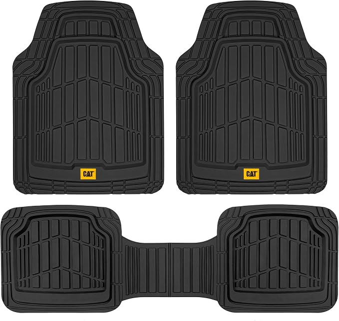 Cat® ToughRide™ Heavy-Duty 3 Piece Rubber All Season Floor Mats for Car Truck Van SUV, Black - Premium Trim to Fit Cars Floor Mat, All Weather Deep Dish Automotive Floor Mats, Total Dirt Protection by Unknown