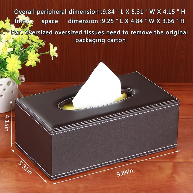 High-end Fashion Pu Leather Tissue Box Holder Business Black,Rectangular Tissue Box Cover,Napkin Holder Drawer Paper Dispenser,Home Office car Tissue Holder with Magnetic Bottom (Brown) - Image 3
