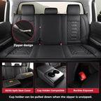 FREESOO Custom Leather for Toyota Tundra Seat Covers 2014-2021 Crewmax Cab | Custom Fit, Full Set, 60/40 Split Bench, Waterproof Faux Leather, for Truck Toyota Tundra Accessories, Black - Image 4