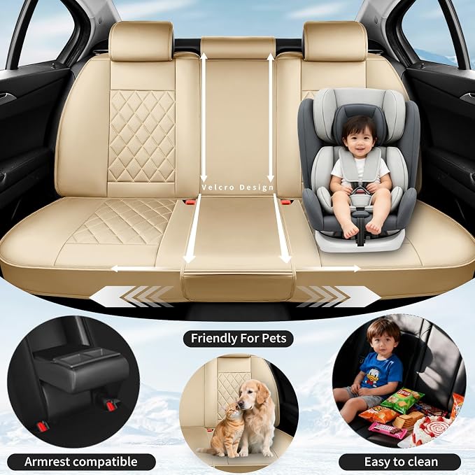 Fit CHR Premium Leather Car Seat Covers for Toyota CHR 2018-2021 2022 - Waterproof，Breathable，All-Weather Seat Cushion Protecto & Airbag Compatible, 2 Front Seat Beige - Image 3