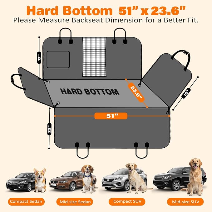 URPOWER Hard Bottom Dog Car Seat Cover, Back Seat Extender with Blanket | 2 in 1 Design, Non-Slip Blanket, 400 lbs Support, 40% More Space, Waterproof, Fits Cars & SUVs, Mesh Window, Easy Care - Image 5
