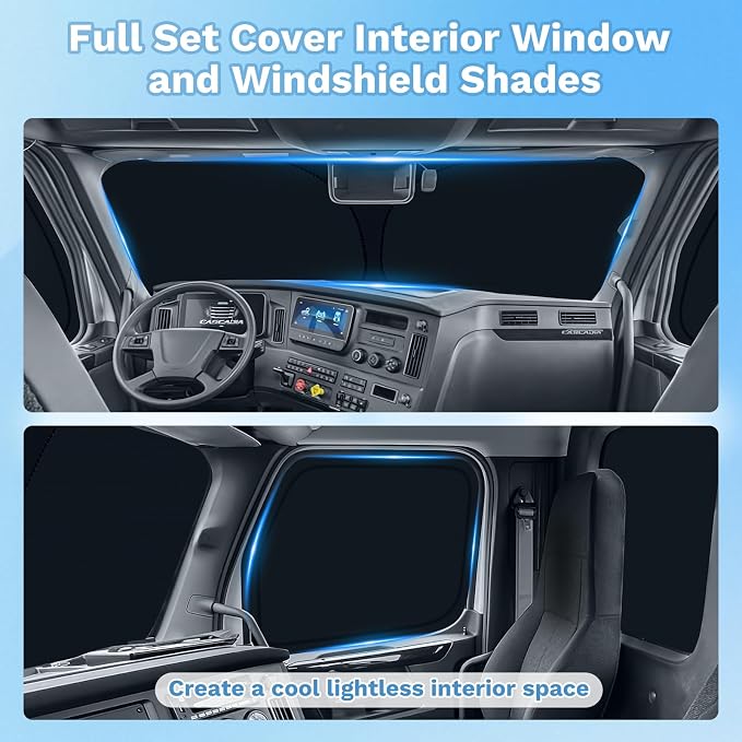 KUST Car Window Shades for Freightliner Cascadia 2018-2025 2026 Windshield Sun Shade Side Window Cover UV Block Privacy Protection Cascadia Accessories Foldable Front Rear Full Set 3PCS - Image 2