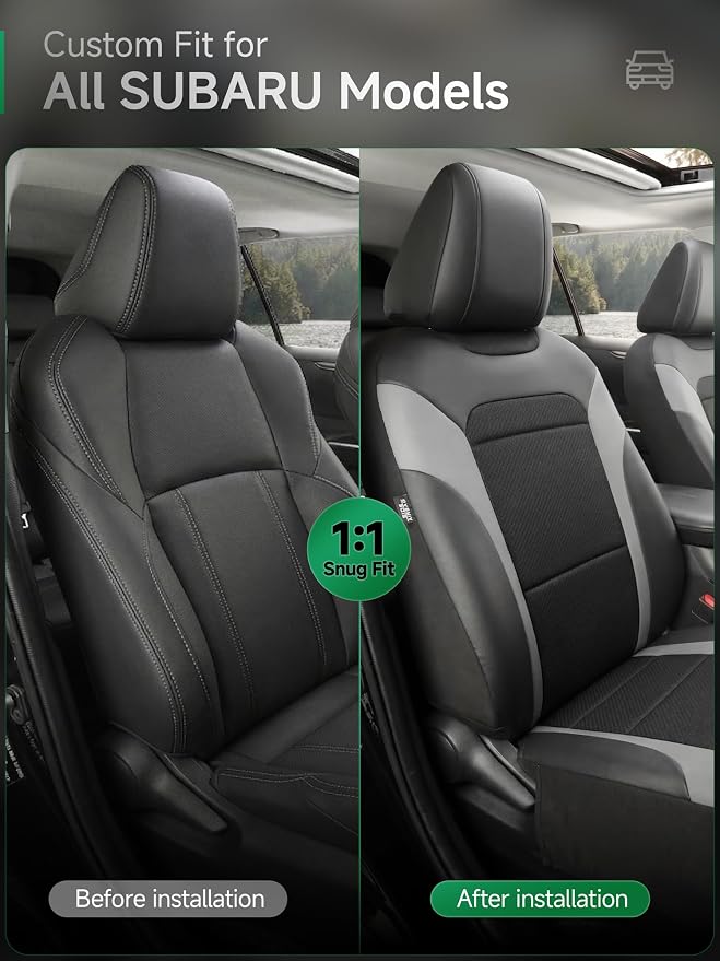 GIANT PANDA Air Cool Mesh Car Seat Cover Custom Fit Subaru Outback Forester Crosstrek Legacy Impreza,Breathable Cooling Seat Protector with Leather Back Pannel(Black+Gray) - Image 2