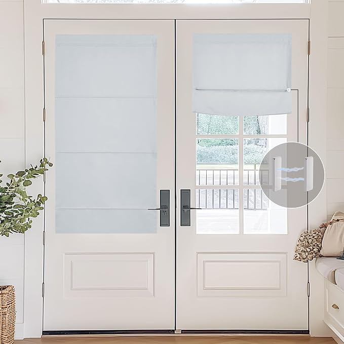 NICETOWN Greyish White Magetic Blackout Roman Shade, No Drill Door Blinds | Thermal Insulated, Privacy Shades for Bedroom, No Tools Roll Shade, French Front Door Window Cover, 35 x 64 inches Long - Image 7