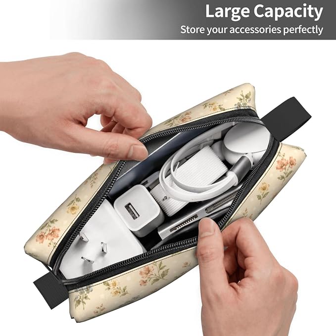 Small Floral Small Makeup Bag for Women, 600D Oxford Travel Pouch | Small Floral Cosmetic Pouch with Double-Sided Print and Foam Padding for Women, Travel, Gym, Weekend Trips and Daily - Image 5
