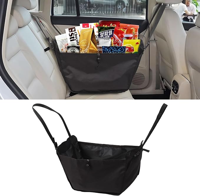 Car Seat Organizer - Large Capacity Passenger Seat Storage Travel Bag, Portable, Foldable and Collapsible Miscellaneous Car Hanging Bags, Reusable Shopping Tote with Drawstrings by ECOSHIRE
