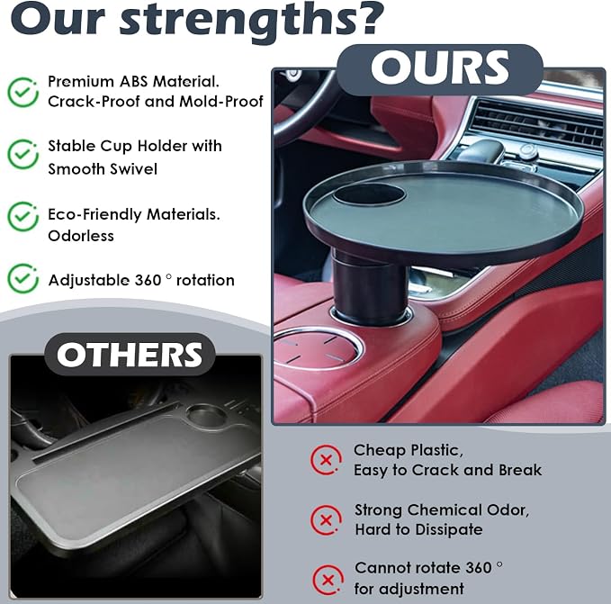 Car Tray, Height-Adjustable Car Food Tray & Cup Holder Table, 360° Rotating Car Desk for Laptop, Steering Wheel Tray, Car Accessories Universal for Most Vehicles - Image 6