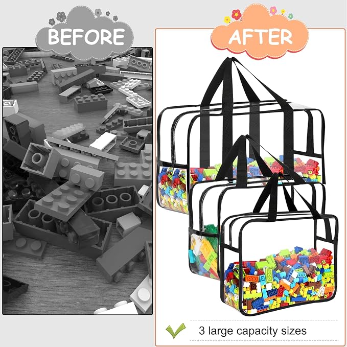 6 Packs Toy Storage Bags with Labels, Reusable Clear PVC Board Game Storage, Travel Waterproof Organizer Bags with Zipper Large Capacity (L, XL, XXL) - Image 5