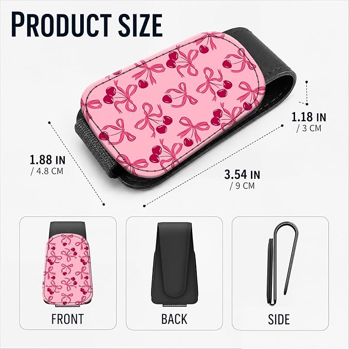 Leather Magnetic Sunglass Holder for Car Sun Visor, Cute Eyeglass Ticket Card Hanger Clip, Universal Auto Interior Accessories for SUV Pickup Truck, Pink Bow - Image 3