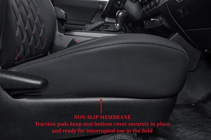 Custom Front Seat Covers Compatible with Select Toyota Tacoma Double Cab 2016 2017 2018 2019 2020 2021 2022 2023 Models - Leatherette (Red/Black,Full Set) - Image 2