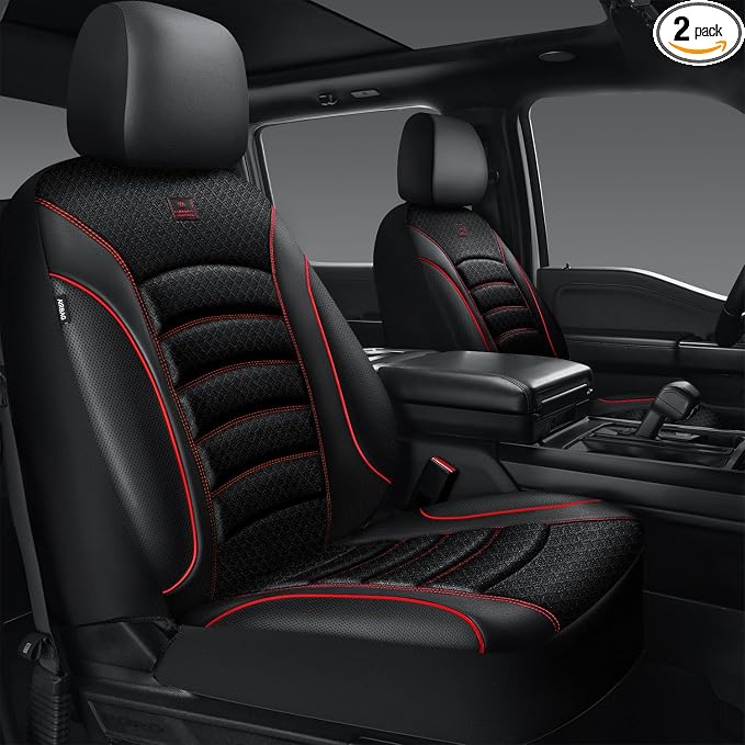 CAR PASS Comfortable 3D Foam Mesh Leather Car Seat Covers Front, Air Cool Mesh Breathable Front Seat Covers for Car, Universal Fit for SUV Truck Sedan Automotive, Airbag Compatible,Black Red by CARPASS