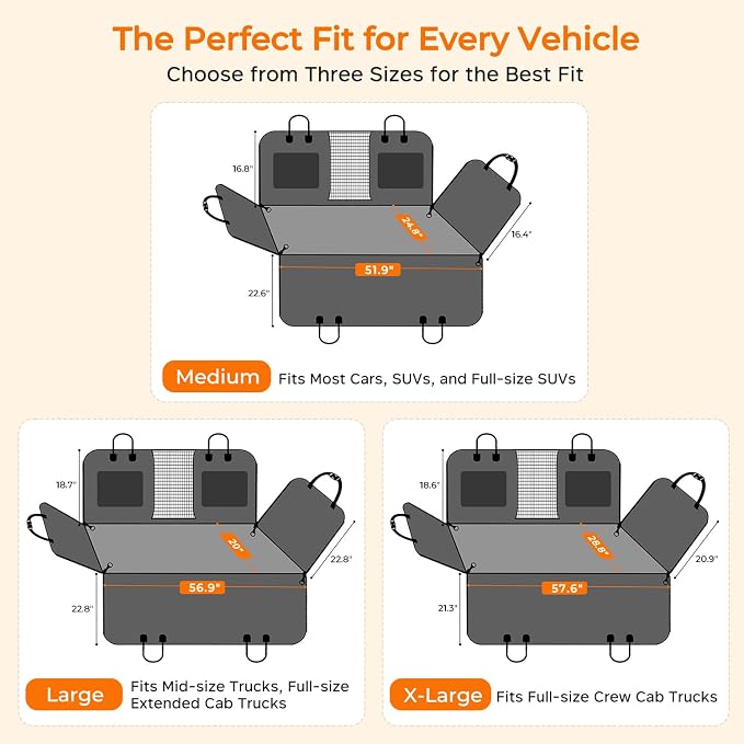 URPOWER Dog Back Seat Extender for Full-Size Crew Cab Trucks, Hard Bottom | Supports 550 lbs, Stable 3-Panel Hard Bottom, Added High-Density Foam for Comfort, Waterproof 900D Oxford, 45% More Space - Image 6