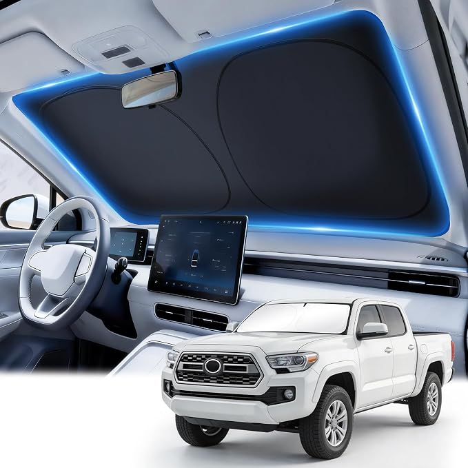 JUSTTOP Windshield Sun Shade for Toyota Tacoma 2016-2026 | Easy-Fold Windshield Sun Shade, Car Interior Accessories | 300T Upgraded Heat & UV Reflective Sunshade for Car Windshield, Blocks UV Rays by JUSTTOP