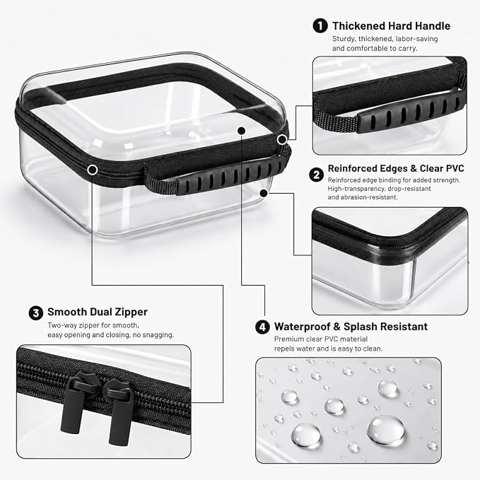 Clear Hard Shell Zipper Case 3PCS Set, 1.2mm PET Travel Organizer | Deep waterproof stackable storage pouches with handle. Heavy duty clear zipper bags for travel, makeup, toys and snacks - Image 3