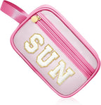COSHAYSOO Clear Sunscreen Bag Makeup Toiletries Pouch Beach Vacation Essentials Summer Travel Stuff Accessories Personalized Graduation Gifts for Her Women College Teen Girls Teacher Nurse Pink SUN by COSHAYSOO