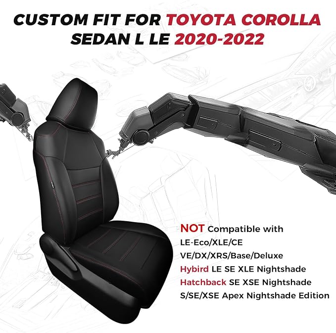 FREESOO Custom Leather Seat Covers for Toyota Corolla L LE 2020-2022 | Sedan, Full Set, Waterproof, Airbag Compatible, Scratch-resistant, Anti-slip, Protector Cushion, Durable Material, Easy-clean - Image 2