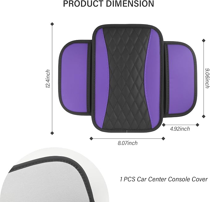 Leather Car Center Console Cover with Side Pockets,Stylish Car Decorations Interior Armrest Cover for Car Seat Organizer,Universal Center Console Protector Fit Car SUV Truck (Purple) - Image 2