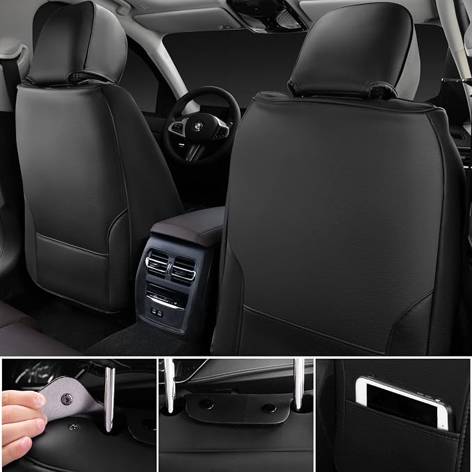 CAR PASS Carbon Fiber Nappa Leather Car Seat Covers Front Only Cushioned Leatherette 2 Piece Padded Waterproof Universal Fit for Cars SUV Truck Pickup Automotive Vehicle Interior, 2PCS Black - Image 4