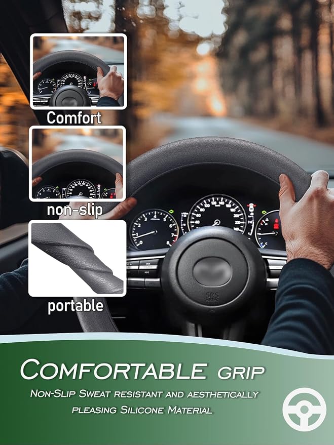 LRITER Car Steering Wheel Cover, Non-Slip Silicone Material, Grey2PCS | Multiple Color Choices, Universal Auto Parts Steering Wheel Cover, Suitable for Most Cars - Image 2