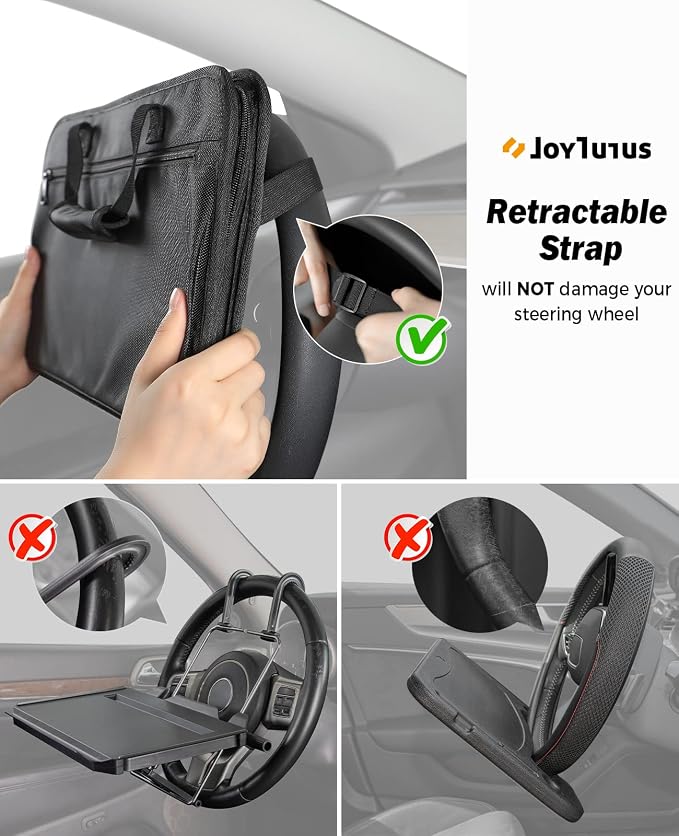 JOYTUTUS 3 in 1 Steering Wheel Eating Tray Upgraded(16.1 * 10 inch), Car Back Seat Laptop Desk, Multifunctional Car Office Bag, Car Work Table for Writing, Car Organizer for Kids, Commuters, Family - Image 2