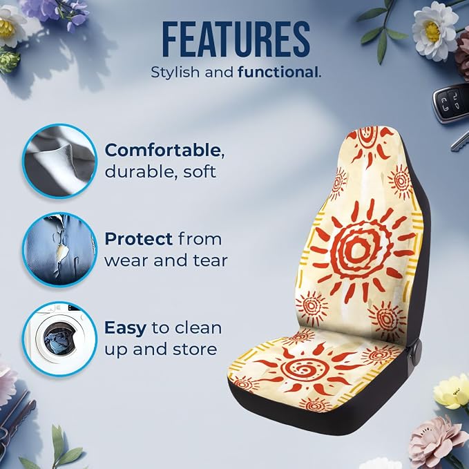 GENANY Celestial Sun Car Seat Covers, 2-Piece Front Seat Set | 2-piece polyester front seat cover set, each 35 x 21 x 21 inches, with adjustable straps and hooks - Image 5