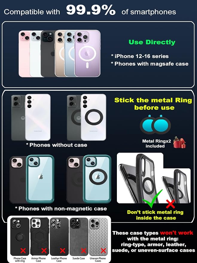 snanlen Upgraded 360° Nano Gel Vacuum Magnetic Phone Holder, Car Phone Holder for Magsafe[108+LBS Strongest Suction & 3000gf Strongest Magnetic], Suction Cup Phone Mount for Car/for iPhone 17 Pro Max - Image 7