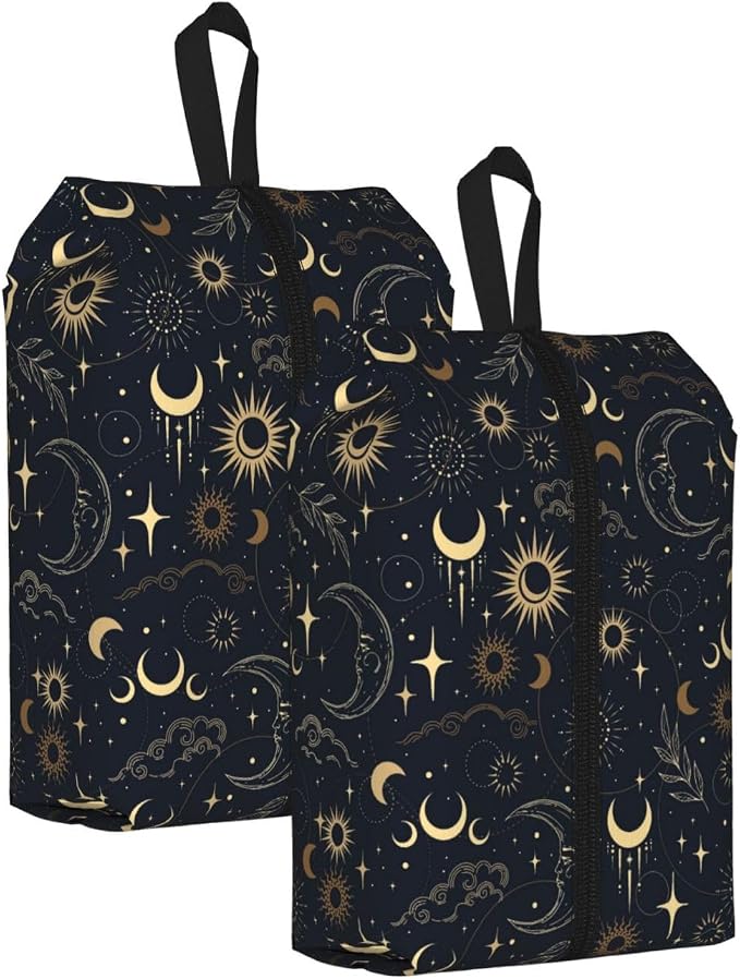 Boho Magic Celestial Travel Shoe Bag for Men & Women, Waterproof Shoe Storage Organizer with Zipper, Portable Shoe Pouch for Sneakers, Heels, Sandals, Gym & Travel Luggage 2PCS by OLUSENMO