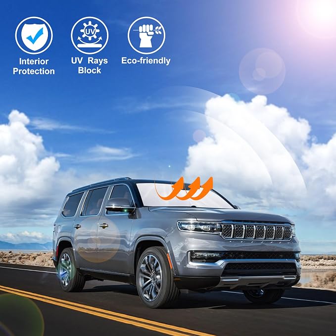 Windshield Sun Shade for 2022-2026 Jeep Wagoneer Accessories | Full covered for windshield, Foldable & Durable, Block UV Rays, Reduce Heat, Easy to install, Keep Car Cooler - Image 6