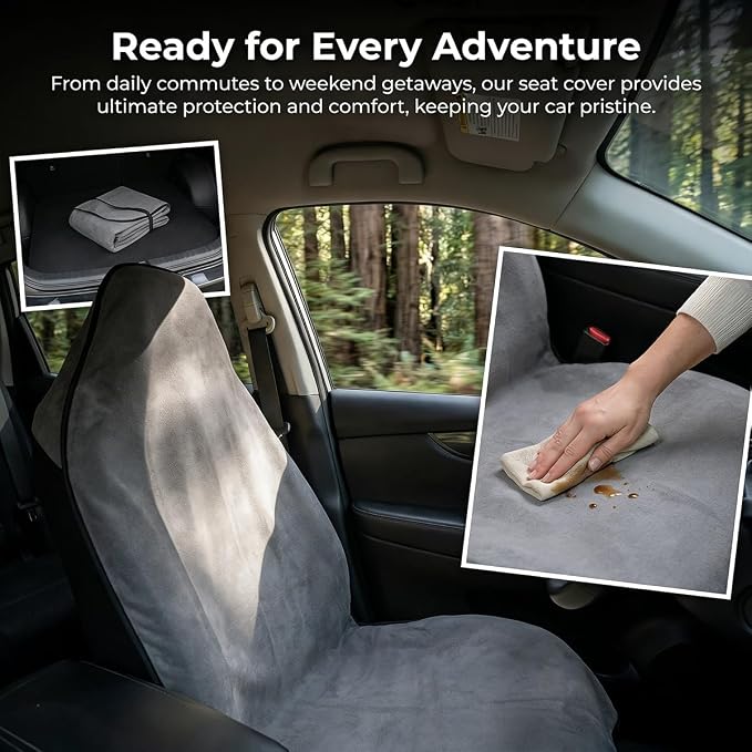 Car Towel Seat Cover, Waterproof Non-Slip Automotive Towel Protective Cover, Sweat-Proof Machine Washable Removable Carseat Vehicle Front Seat Mat Protector, Universal Fit (Gray) - Image 4