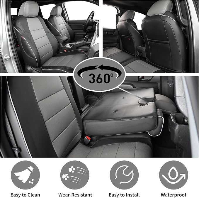 EKR Tacoma Car Seat Covers Custom Fit for Toyota Tacoma (Petrol) 2024 2025 2026 DoubleCab/CrewCab SR/SR5/TRD Sport/TRD Off-Road/Limited -Truck Seat Covers Full Set,Faux Leather(Black/Gray) - Image 5
