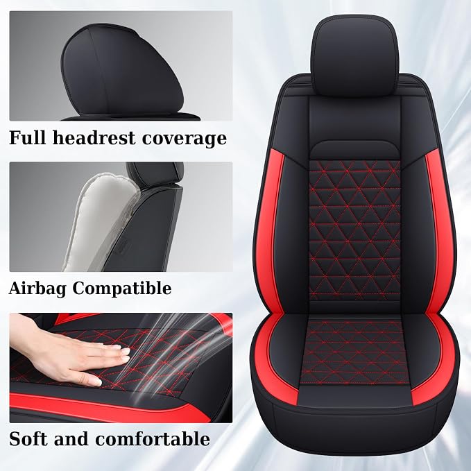 Coverado Seat Covers Full Set, Waterproof RAM 1500 Seat Cover Compatible with 2002-2026 Dodge RAM 1500 2500 3500 Truck Pickup Crew Double Mega Quad Cab with Flat Bench, Red - Image 5