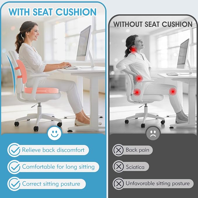 CushZone Seat Cushion and Lumbar Support Pillow for Office Chair, Pink | Ergonomic Memory Foam for Sciatica Pain Relief & Posture Correction, Non-Slip Chair Cushions for Car, Wheelchair and Travel - Image 5