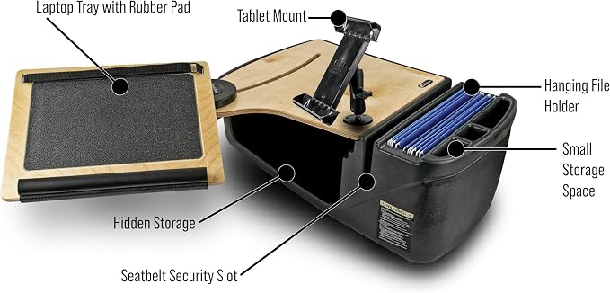 AutoExec Reach Desk Front Seat Car Desk and Portable Workstation with Tablet Mount and Phone Vent Clip, Natural - Image 6