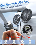Car Fan USB Powered for Baby Backseat with 3 Speed Separately Controlled | Dual-Head Back seat Fan,Quiet Brushless Motor,360°Rotatable,5V/2A,Air Circulation For Van Truck SUV RV Backrests - Image 2
