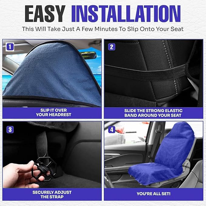 Waterproof Sweat Towel Car Seat Cover Sweat Carseat Protector,Perfect for Universal Anti-Slip Car Truck SUV Seat, Great for Post Gym Workout, Running, Swimming, Beach and Hiking (Blue) - Image 5
