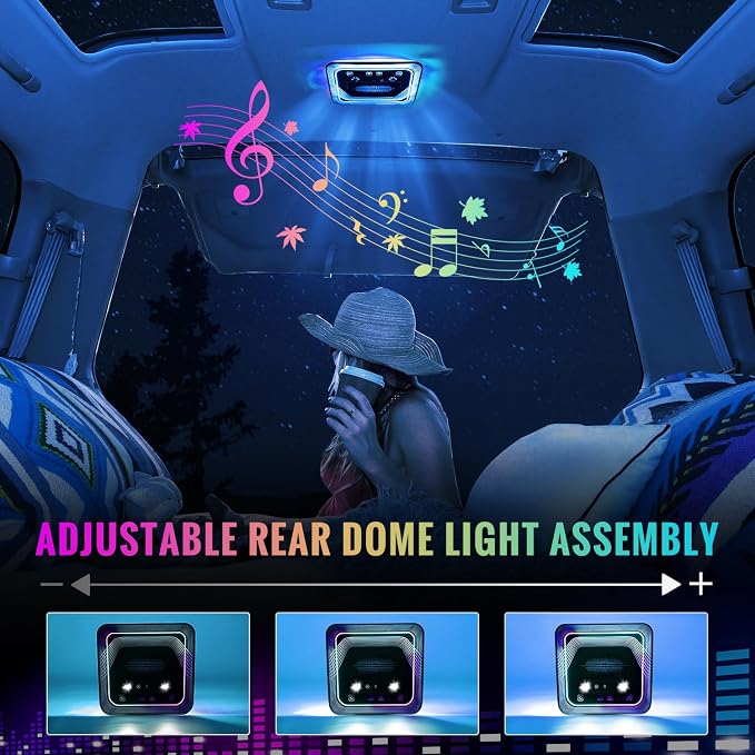 Universal Car Rear Dome Light Replacement,Adjustable LED Ceiling Lamps Assembly w/Touch Screen,Car RV Interior Lighting w/Door Trigger Switch,Over-Head Roof Ambient Light,RGB (Ripple Style) - Image 2