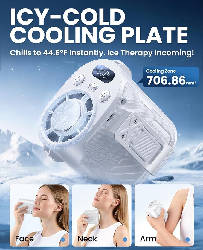 Portable Waist Fan with Ice Cooling, 4-in-1 Clip-On Fan for Car/Shirt/Belt, 16000RPM Strong Airflow, 12H Runtime, 100 Speed Settings, Wearable Fan for Outdoor Work Camping Travel White - Image 3
