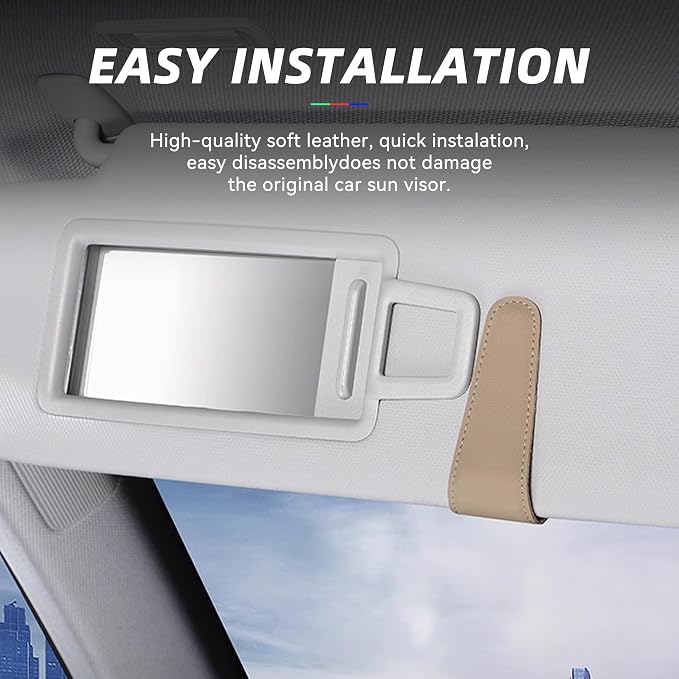 2 Pack Magnetic Leather Car Visor Sunglass Holders, Yellow | flip-open design, holds eyewear tickets or cards, tool-free mounting, fits most cars and trucks, car interior accessories - Image 5